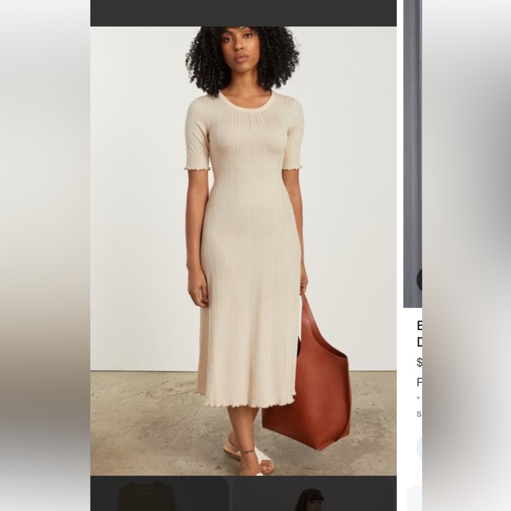 Everlane ribbed open back midi dress xxs in parchment, excellent condition.